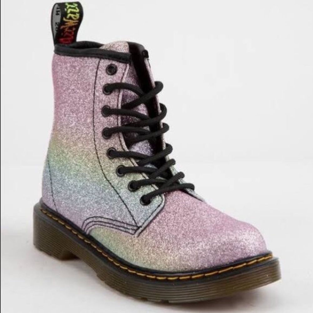 Dr Martens Airwair Girl 1460 Multi Rainbow Silver Glitter Boots Size 4